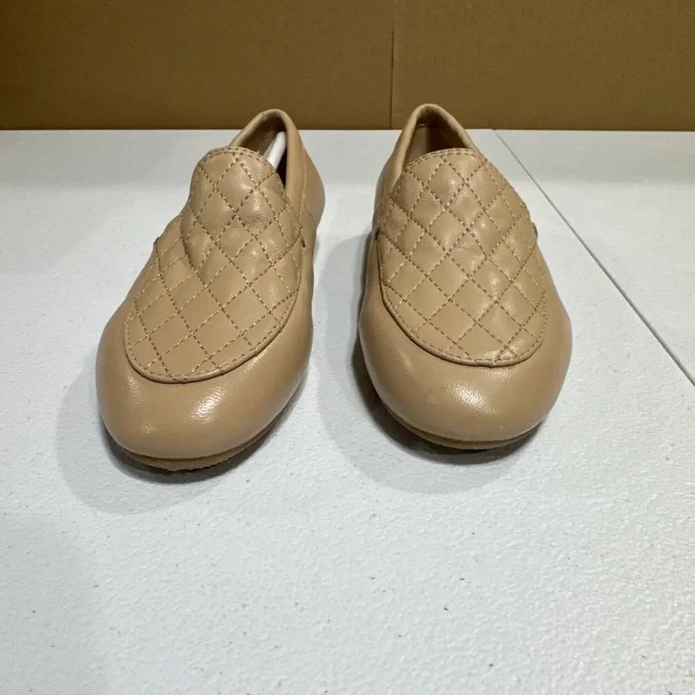 Onyx Girls Quilted Faux Leather Loafer Tan Flat Slip On Shoes Size US 12 / EU 30
